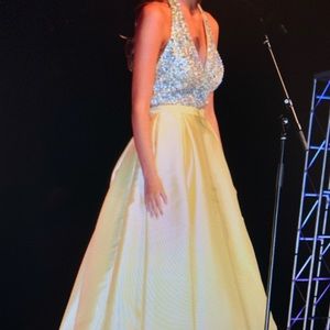 Macduggal yellow halter top ball gown